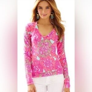 Lilly Pulitzer Pink Floral V-Neck Sweater